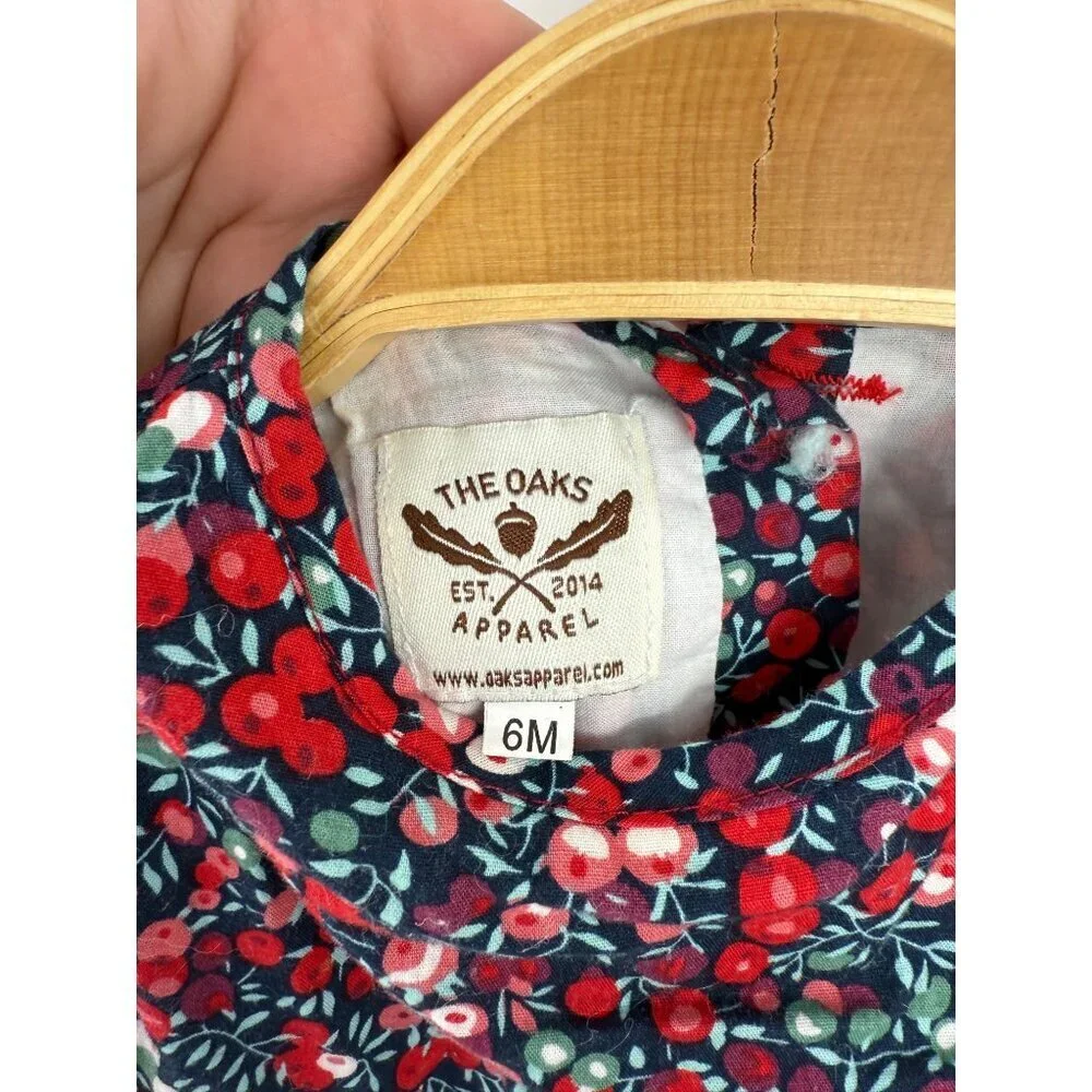 The Oaks Apparel Baby Girls Floral Berry Print Dress Size 6 Months Red Cotton